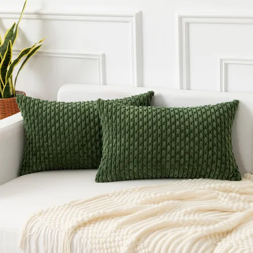 Vista 230 de Kevin Textile - Juego de 2 fundas de almohada decorativas de pana suave, estilo bohemio, a rayas, decoración del hogar para sofá, cama, sofá y sala