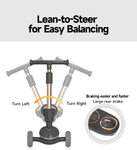 Vista 7 de 2-in-1 Toddler Scooter with Removable Seat, 3 Wheel Kids Scooter with Lean-to-Steer, Adjustable Handlebars, Wide Anti-Slip Deck, LED Light-Up Wheels