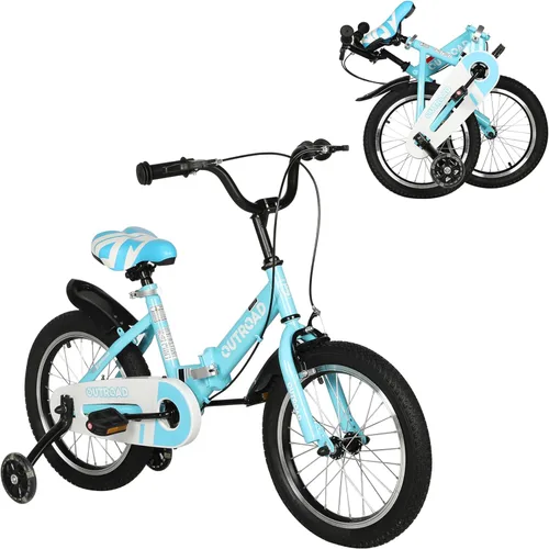 SUNCROWN Kids Bike, 14 16 18 Inch Children Bicycle, Foldable Toddler Bike for Boys & Girls Age 3-10 Years with Flash Lighting Training Wheel