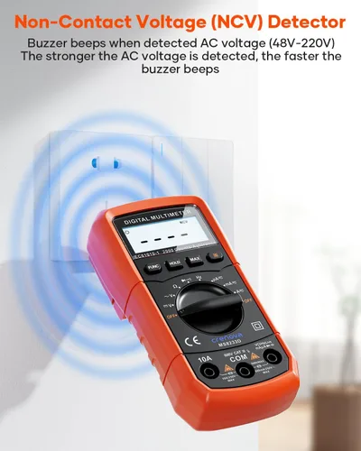 Vista 7 de Multímetro digital con auto-rango Crenova MS8233D, instrumento de medición electrónica, detector de voltaje CA, medidor portátil de Amp / Ohm