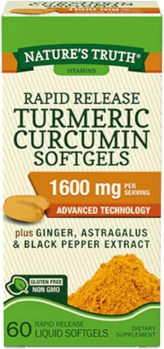 Nature's Truth, Extracto de pimienta negra de cúrcuma 1600 mg, 60 cápsulas blandas