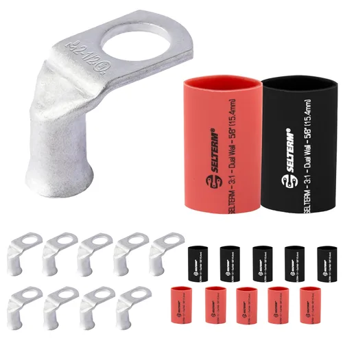 Vista 210 de SELTERM 5 piezas terminales de cable de cobre estañado 1/0 AWG perno de 1/2", extremos de cable de batería, terminales de anillo, conectores