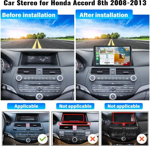 Vista 2 de 4 GB+64 GB Android 13 Estéreo para coche Honda Accord 8th 2008-2013 con Carplay inalámbrico Android Auto, 10.1 pulgadas HD pantalla táctil Bluetooth