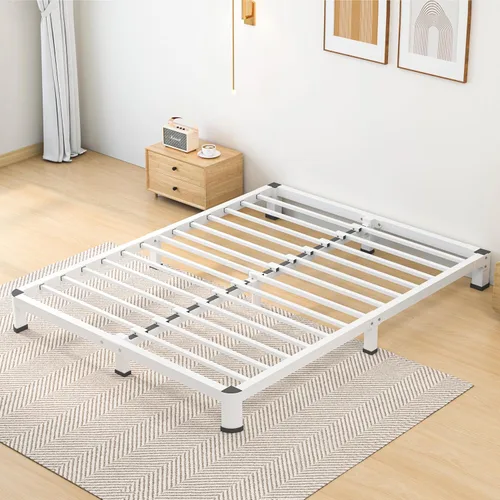 Vista 14 de Marco de cama individual de 14 pulgadas, marco de cama de plataforma de metal con patas de esquina redondas, soporte de listones de acero resistente