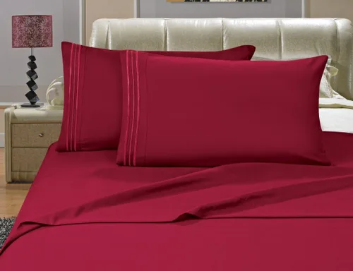 Vista 2 de Elegance Linen - Juego de sábanas de 1500 hilos para cama king size (4 unidades, 4 unidades), color burdeos