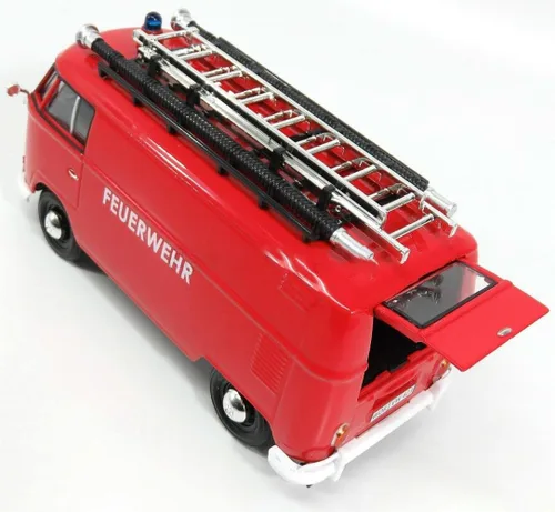 Vista 3 de Motormax Volkswagen Tipo 2 (T1) Fire Van Feuerwehr Rojo 1/24 Diecast Model Car