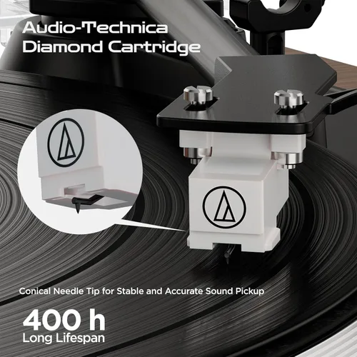 Vista 5 de Tocadiscos de vinilo, tocadiscos todo en uno con altavoces integrados, tocadiscos Bluetooth para sonido de alta fidelidad, funcionalidad auxiliar, 2