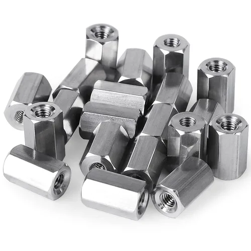 Paquete de 20 tuercas de acoplamiento métricas hexagonales de acero inoxidable 304 M5 X 0.8 de paso de 0.591 in de longitud de ancho hexagonal de