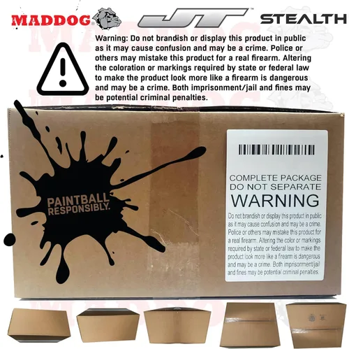 Vista 8 de Maddog JT Stealth Paintball Gun Marker and Accessory Starter Packages [CO2] Marker, 20oz CO2 Tank, Mask, Hopper, Pods, Harness & Protective Gear