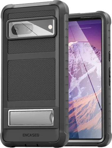 ENCASED Funda con función atril diseñada para Google Pixel 7 [Ultra Protectiva] Funda de cuerpo completo con soporte de metal, color negro