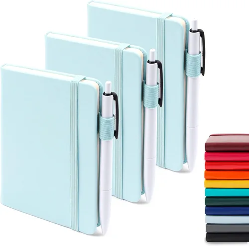 Vista 17 de feela Paquete de 3 Cuadernos Pequeños de Bolsillo, Mini Cuadernos Lindos de Tapa Dura con Rayas Universitarias con Soporte para Bolígrafo