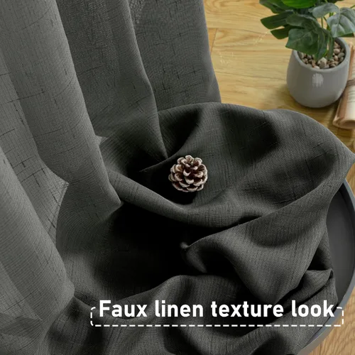 Vista 3 de BGment Juego de 2 paneles de cortinas de lino traslúcidas negras para sala de estar, cortinas semitransparentes de 84 pulgadas de largo