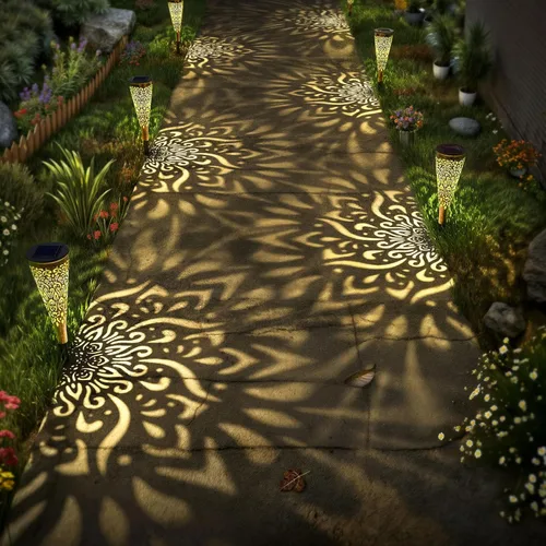 Vista 3 de gardencave Paquete de 6 luces solares decorativas para jardín al aire libre, luces solares de jardín con luz cálida, impermeables, luces solares