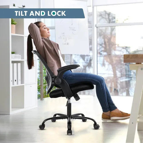 Vista 2 de Silla de oficina, sillas de escritorio de malla para computadora con ruedas, silla de oficina ergonómica, silla giratoria de altura ajustable