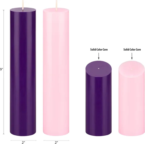 Vista 3 de Mega Candles Juego de 4 velas de Adviento de Navidad sin perfume, vertidas a mano, velas redondas de cera de alta calidad de 2 x 9 pulgadas