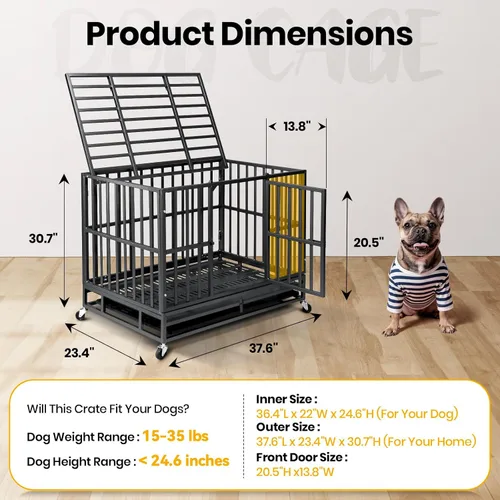 Vista 3 de Oranland Jaula para perros indestructible de 38 pulgadas, placa base reforzada mejorada para perros grandes, perrera XL para perros de alta