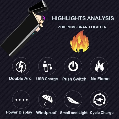 Vista 2 de Encendedor eléctrico de arco recargable por USB, encendedores electrónicos, resistentes al viento, sin llama, sin butano, encendedor de velas