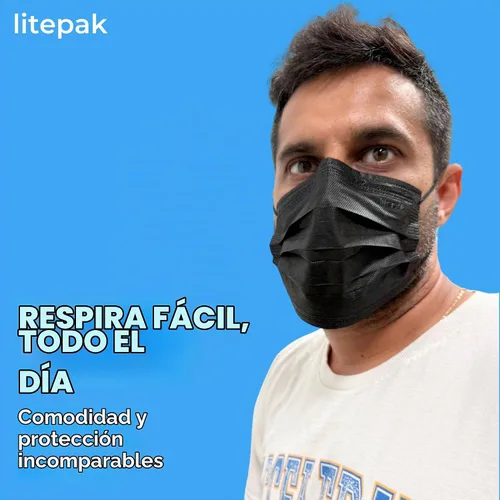 Vista 3 de Litepak 2,000 mascarillas desechables - Cubrebocas transpirable para el hogar y la oficina Negro