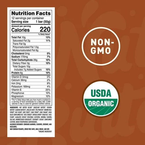 Vista 5 de CLIF - Barra de mantequilla de nueces barras de aperitivos orgánicas mantequilla de chocolate y avellana orgánica proteína vegetal sin OMG barras