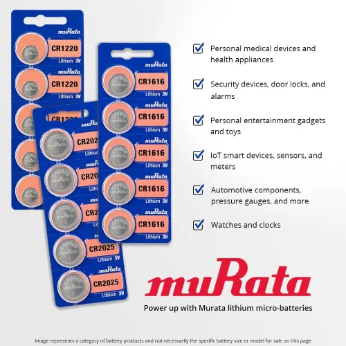 Vista 3 de Murata Batería CR2032 3V Litio Moneda Celda - Reemplaza Sony CR2032 (2 Baterías)