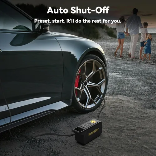 Vista 4 de Compresor de aire portátil, inflador de neumáticos de 150 PSI, bomba de aire de 12 V CC con apagado automático, manómetro digital y luz LED