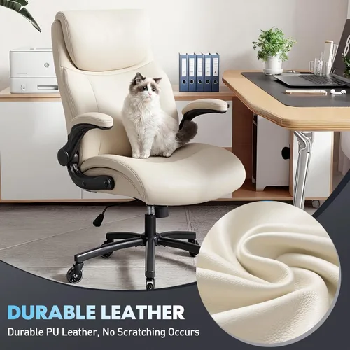 Vista 7 de MALOL 300lbs Ergonomic PU Leather Office Chairs, High-Back y Home Computer Executive Chair with Lumbar Support and Flip-Up Arms, Beige