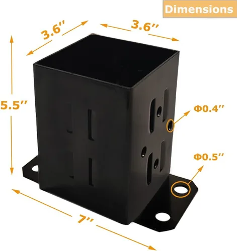 Vista 3 de JINHAN Soportes de base de poste de madera 4x4 Soporte de anclaje de acero de calibre 13 con recubrimiento de polvo resistente, viene