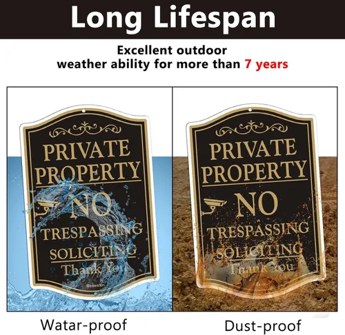 Vista 4 de Letrero grande de propiedad privada No Trespassing de 12 x 18 pulgadas, de aluminio reflectante sin óxido, resistente a la decoloración, protección