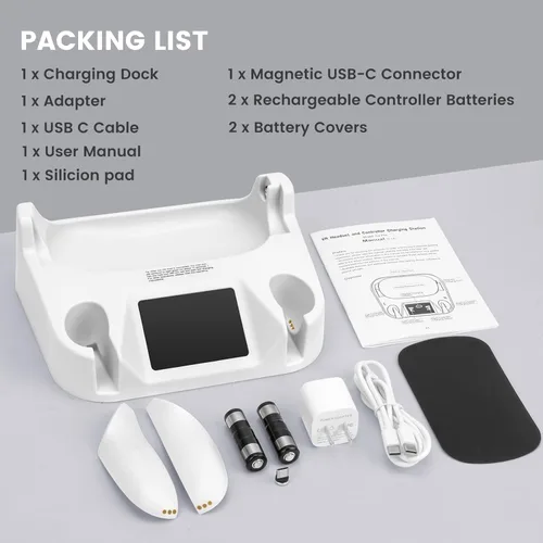 Vista 6 de Charging Dock for Meta Quest 2,VR Charging Station for Oculus Quest 2 Touch Controller and VR Headset with 2 Rechargeable Batteries and USB-C