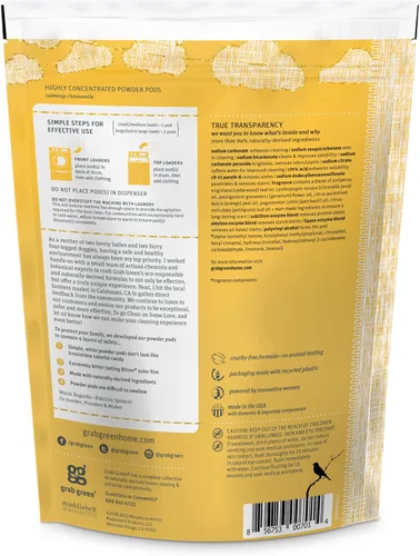 Vista 2 de Grab Green Cápsulas de detergente para ropa de bebé recién nacido, 60 cargas, manzanilla, base mineral, no tóxico, removedor de manchas