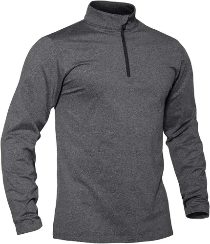 TACVASEN Camisetas deportivas para hombre con cremallera de 14 de manga larga con forro polar para correr y entrenar