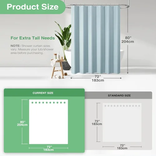 Vista 677 de Cortina de ducha de tela Dynamene verde oscuro - Cortinas de baño de tela de nido de abeja texturizadas resistentes, juego de cortinas de baño