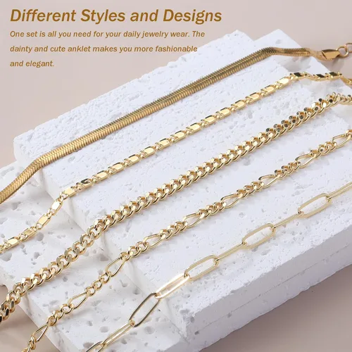 Vista 3 de Convee Tobilleras para mujer, tobilleras chapadas en oro de 14 quilates para mujer, impermeables, ajustables, tobilleras de oro para mujer, no se