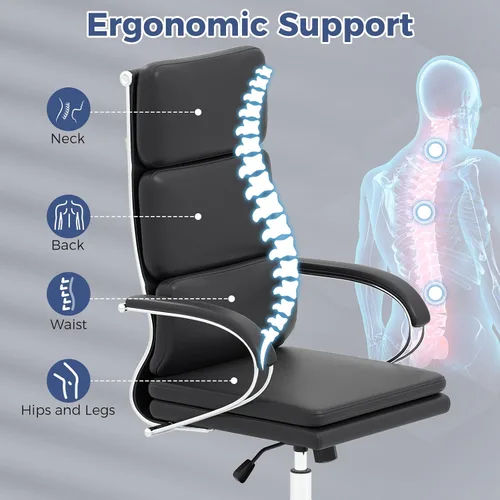 Vista 4 de COSTWAY Silla de oficina ergonómica de cuero, silla ejecutiva de computadora con respaldo alto con altura ajustable y función de balanceo, soporte
