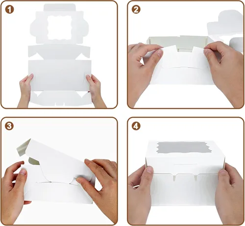 Vista 7 de XINHPKGG 20 piezas Cajas de galletas de 5x5x2.5 pulgadas con ventana Cajas de panadería Caja de postre Caja para fresas cubiertas de chocolate