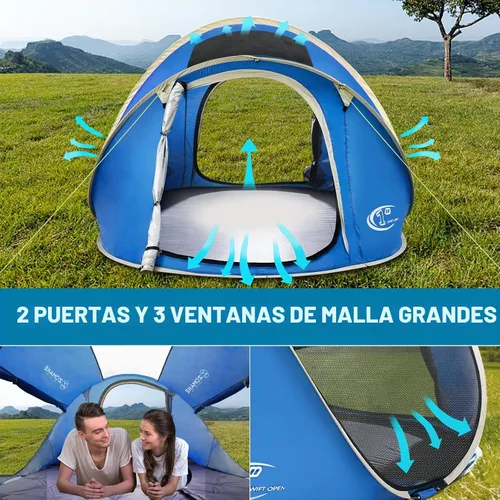 Vista 5 de ZOAMKE - Tienda de campaña fácil desplegable para 2 a 4 personas, impermeable, tienda de campaña emergente automática para acampar Azul 3-4 Persona