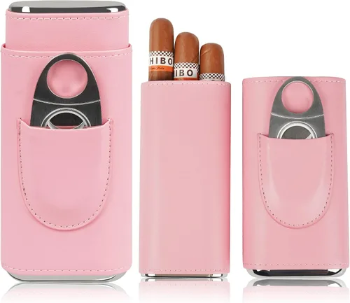 COOZMENT Estuche de cuero para puros, humidor de viaje para mujer, forro de cedro español, accesorios con cortador (rosa)