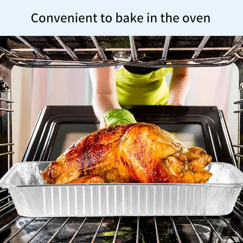 Vista 3 de Sartenes desechables de papel de aluminio de 21 x 13 pulgadas de tamaño completo (paquete de 20) recipientes de alimentos rectangulares, resistentes
