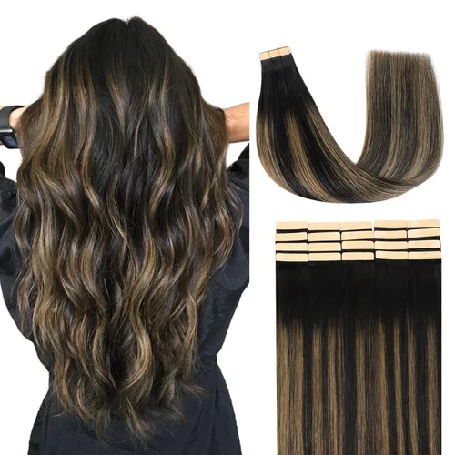 Vista 32 de Lashey Extensiones de Cabello Humano con Cinta Adhesiva Negro Natural 100% Remy Cabello Humano Liso Extensiones de Cabello con Cinta Largas de 24