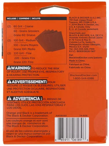 Vista 2 de BLACK+DECKER Surtido de papel de lija, hoja de 1/4 de pulgada, paquete de 12 (74-606)