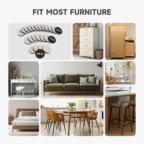 Vista 6 de CO-Z 24 piezas de deslizadores de muebles de fieltro para pisos de madera dura, almohadillas reutilizables de muebles de 2 1/2 pulgadas