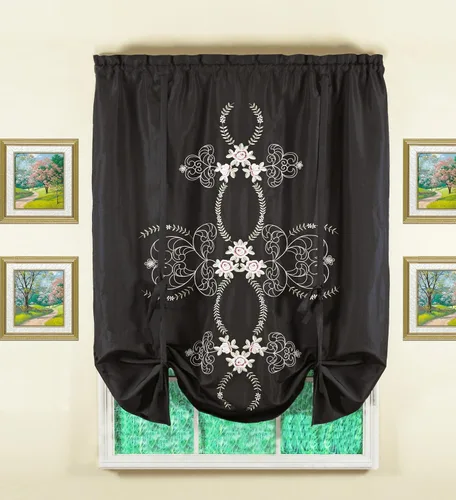 Vista 29 de Today's Curtain Verona cenefa bordada inversa, 14 pulgadas, negro/rosa, 60 pulgadas de ancho x 14 pulgadas de largo