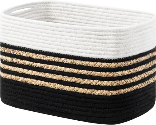 Vista 25 de UBBCARE Paquete de 1 canasta para organizar, cestas de almacenamiento tejidas para juguetes y toallas, cesta rectangular de cuerda de algodón