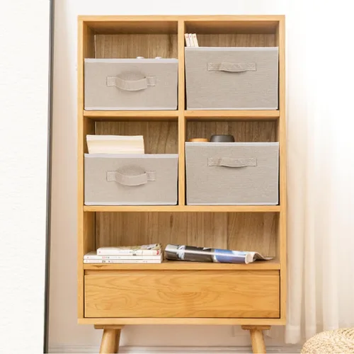 Vista 7 de JAKAGO Juego de 4 cestas de almacenamiento de tela rectangulares con asa, organizador plegable de armario para ropa, toallas, ropa de cama, libros