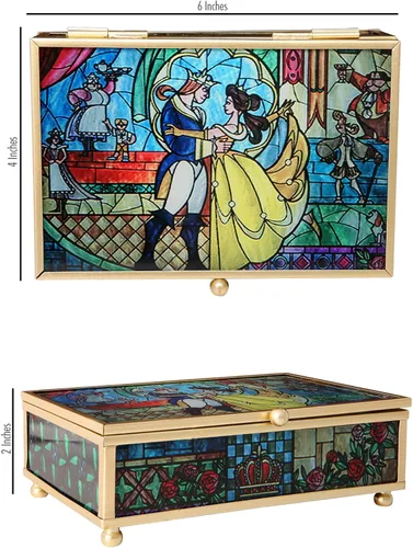 Vista 6 de Disney Joyero de la Bella y la Bestia de la Princesa - Joyero de cristal con vitrales Bella y el Príncipe
