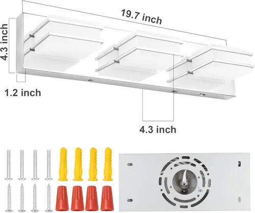Vista 6 de 3 lámparas de baño regulables de temperatura de color para sobre espejo, lámparas de tocador LED cromadas de 3 luces, lámparas de tocador de baño