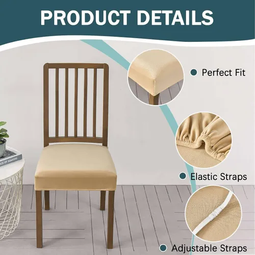 Vista 3 de Juego de 2 fundas elásticas de asiento para sillas de comedor, de terciopelo suave, extraíbles y lavables, fundas protectoras para sillas de Beige