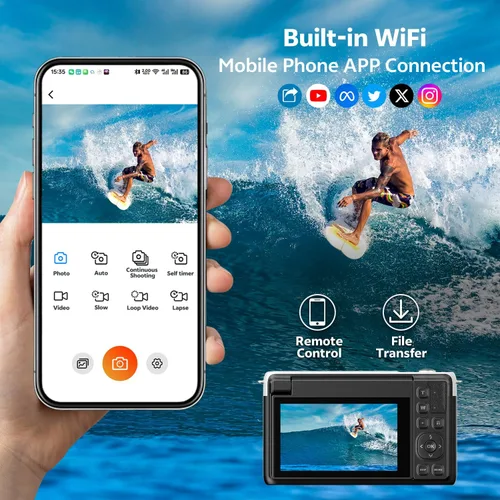 Vista 3 de Cámara digital para fotografía, cámaras de vlogging 4K de 75 MP, cámara con zoom 16x y enfoque automático con pantalla abatible de 180° de 3