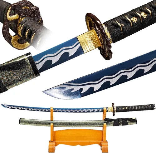 Vista 9 de Espada Katana samurái japonesa real hecha a mano 1045/1060/1095/T10 de acero al carbono templado con calor/arcilla, Dragon Tsuba, espiga completa