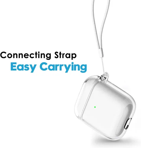 Vista 3 de Svanove Funda transparente para Airpods con correa, bonita carcasa rígida transparente de plástico para Airpods de 1ª 2ª generación con cuerda